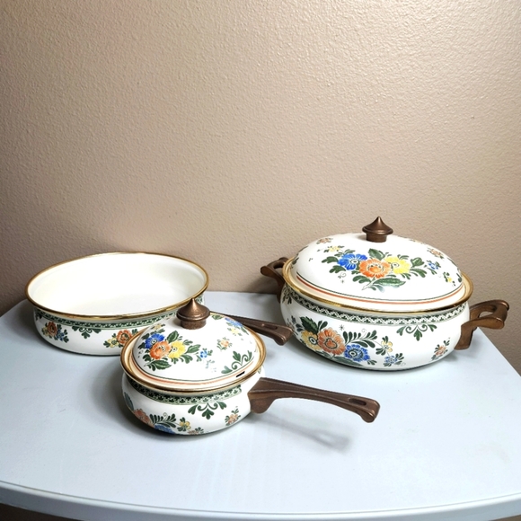 VTG Asta Enamelware by Fissler-1851 Series-Set of 5-Dutch Oven/Pot/Pan & Lids - Picture 1 of 16